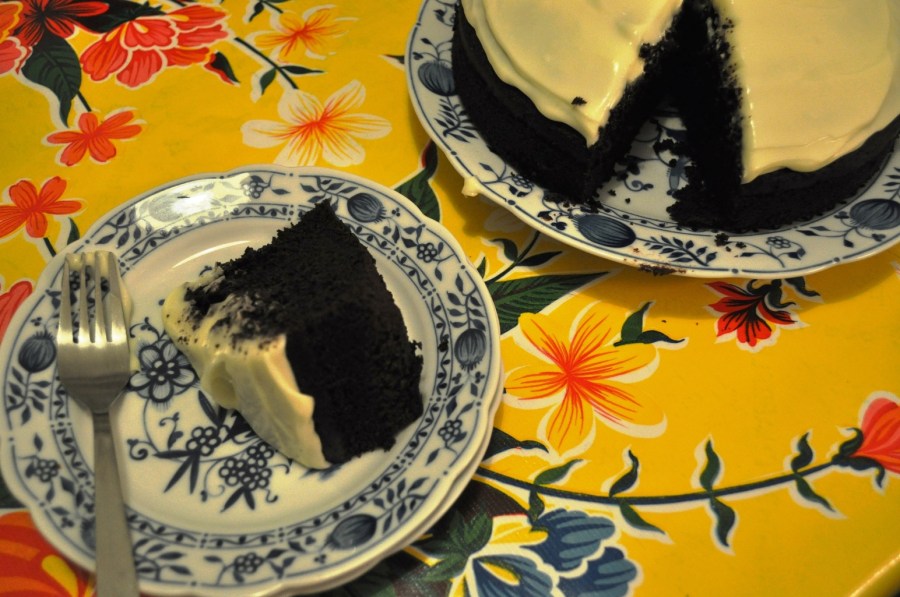 Chocolate cake made with "birra scura doppio malto" (dark, double-malted beer)