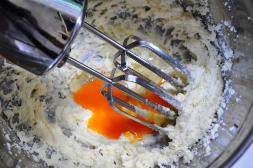 Beat in the egg to plum muffin mix