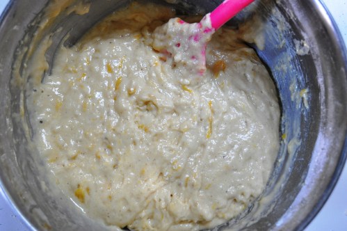 Plum muffin mix, all combined