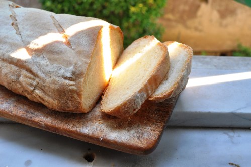 Baked and cut durum and Manitoba bread