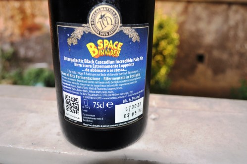 Toccalmatto's B Space Invader Cascadian Dark Ale, rear label