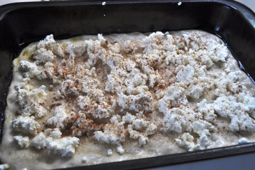 Ricotta and cinnamon pizza, before baking