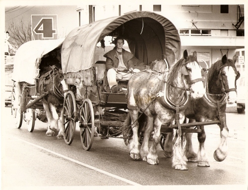 Me driving wagon through Westport, New Zealand, 1989