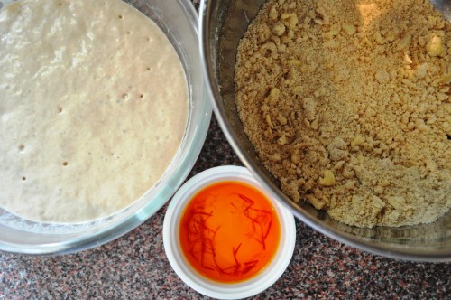 Ferment, flour mix and saffron infusion