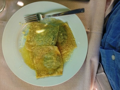 Giant ravioli of ricotta and spinach at Cesare a Casaletto