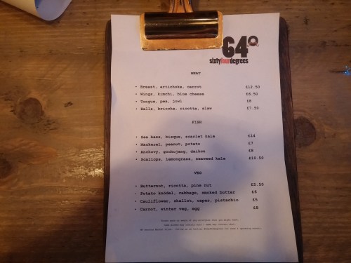 64 Degrees menu 20 November 2014