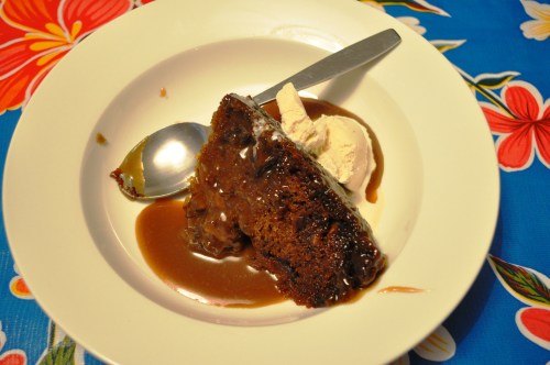Sticky toffee pudding, vanilla ice-cream