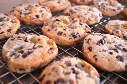 Cocoa nib and crystallized ginger cookies