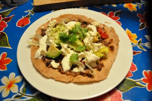 Wholewheat tortilla with toppings - the tlayuda