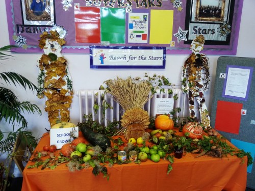 School harvest festival display School harvest festival display