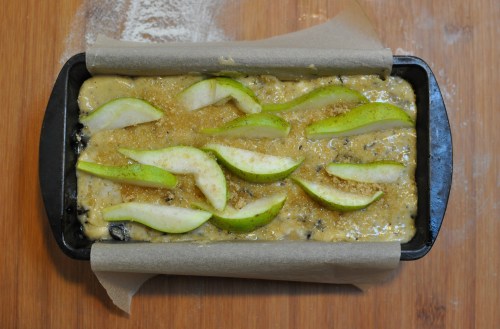 Pear, giner and dark chocolate cake ready for baking