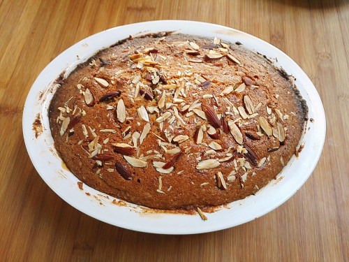 Exmoor in and out pudding, baked