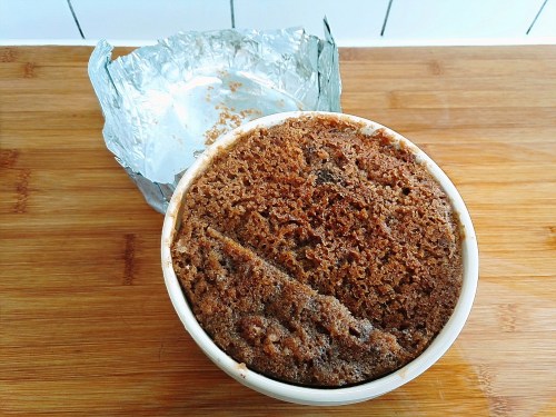 Date and maple syrup steamed pudding, foil