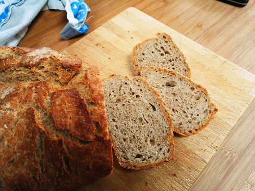 No knead, semi sourdough crumb shot